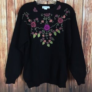 OneTwoOne Floral Embroidered Acrylic Knit Sweater